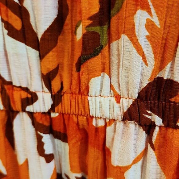 NINEโWEST Women's Orange Red Patterned Dress Spring Summer Maxi Umpire Waist L - Picture 5 of 10